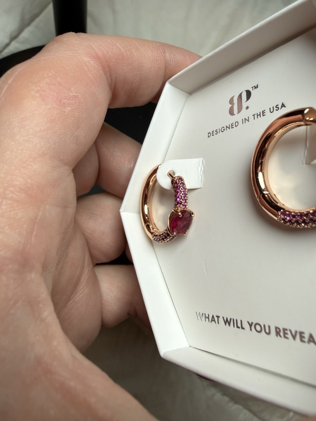 BP Rose Gold Plated Lab-Created Ruby Oval Hinged Huggie Hoop Earrings ER16619