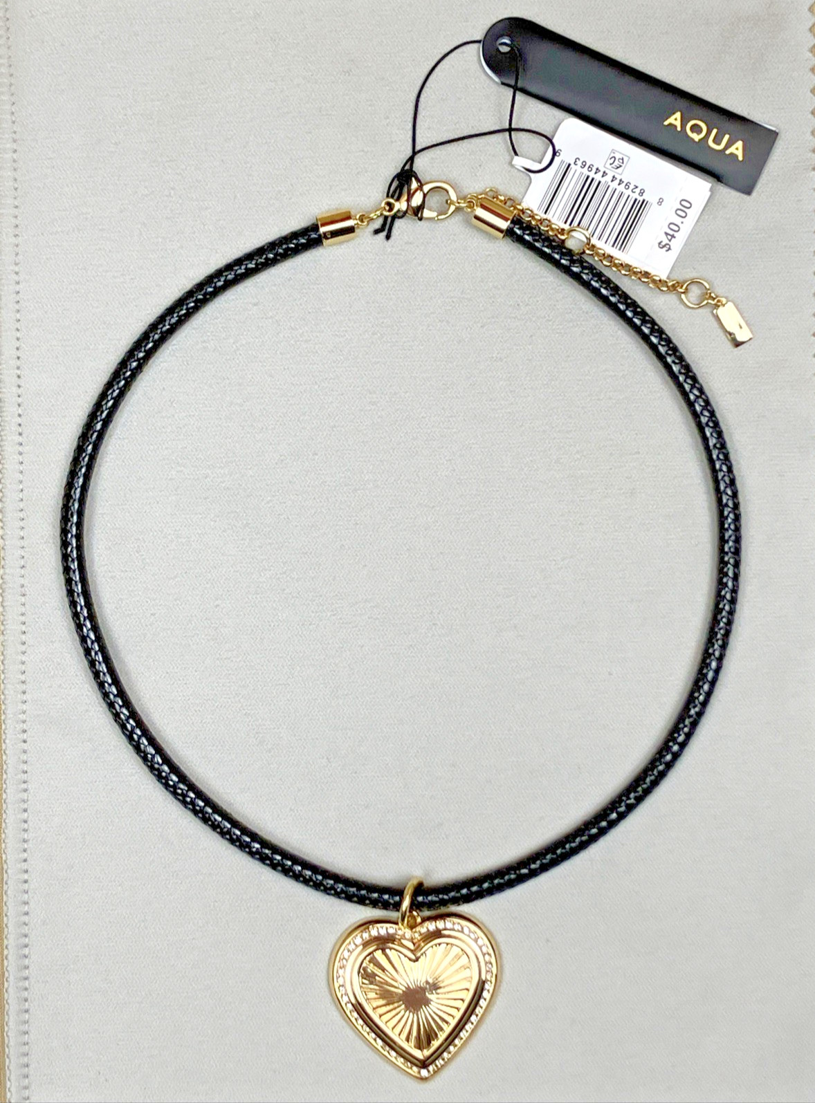 AQUA Pave Heart Nylon Cord Pendant Necklace Gold Tone NWT $40