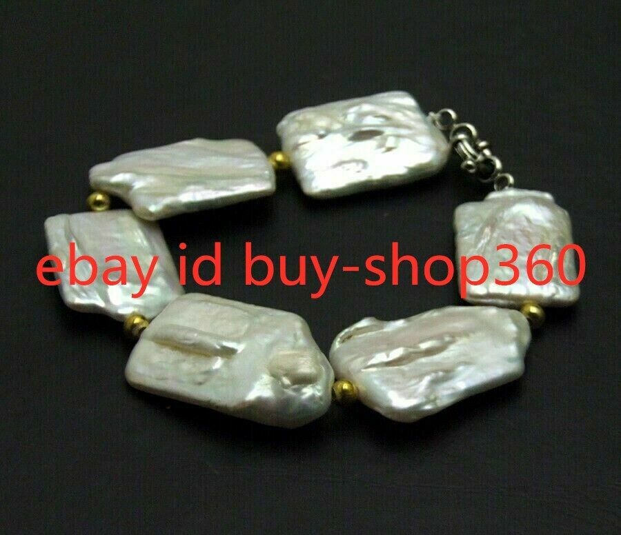 Natural White 15x20mm Rectangle Baroque Pearl Jewelry Bracelet 7.5”