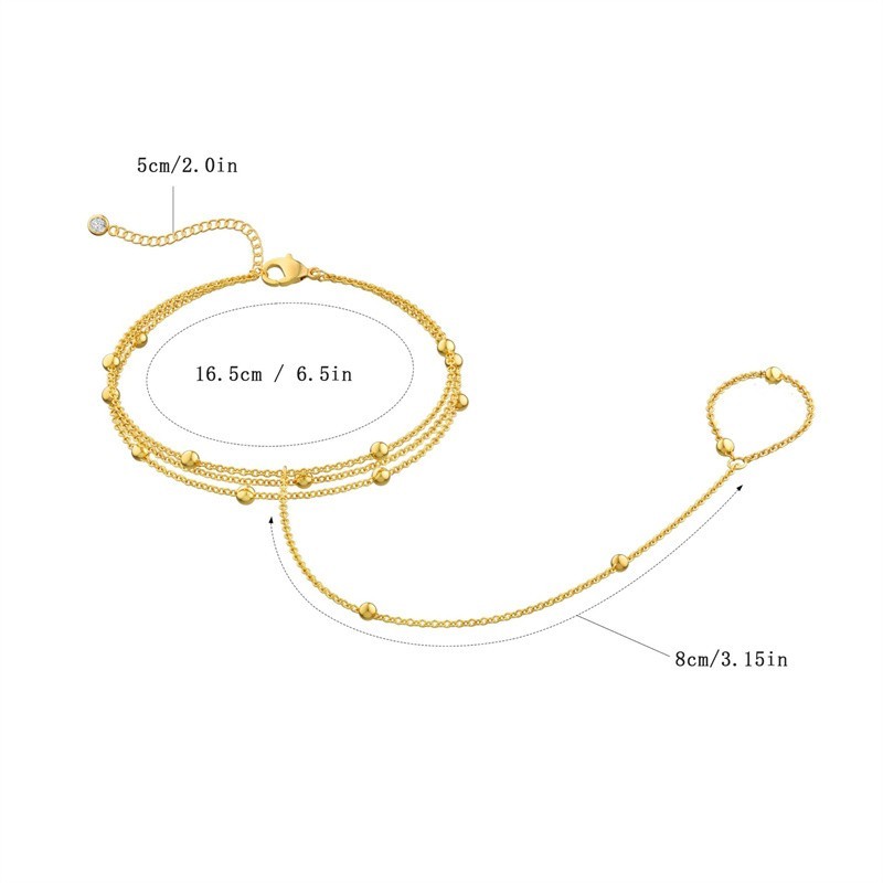 Gold Tone Hand Chain Bracelet Ring Link Chain Boho Fashion Jewelry for Women