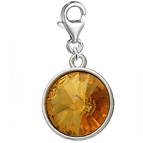 Round November Birthstone Rhinestone Clip on Charm Pendant for European Charm Je