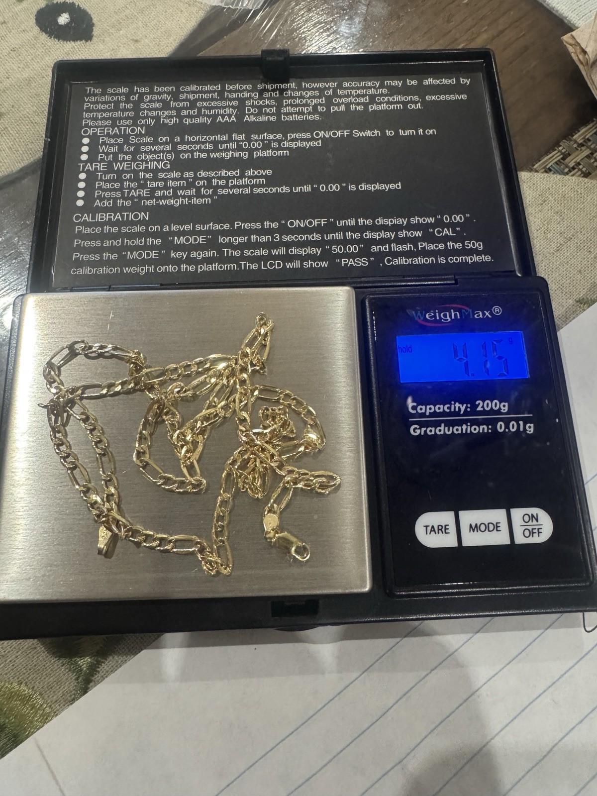 Solid 14K Yellow Gold Figaro Chain Necklace 22″ Long 4.15g Genuine Mens 4MM