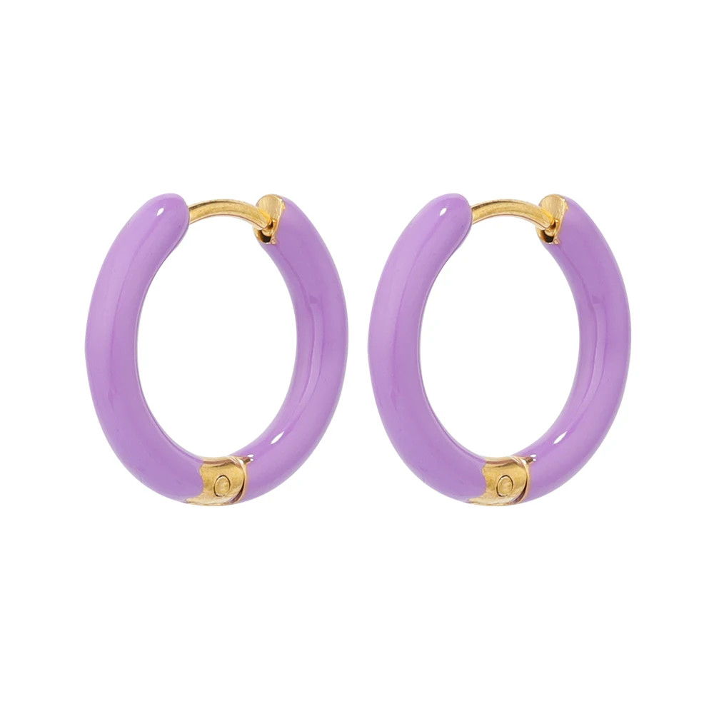 Stainless Steel Enamel Hoop Earrings Candy Color Huggie Small Kids Jewelry