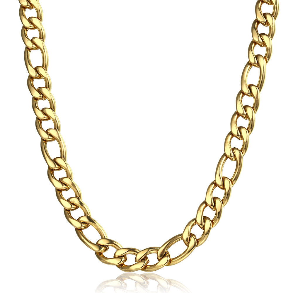 3/5/7/9mm Gold Plated Stainless Steel Figaro Link Chain Necklace Choker 16-30″