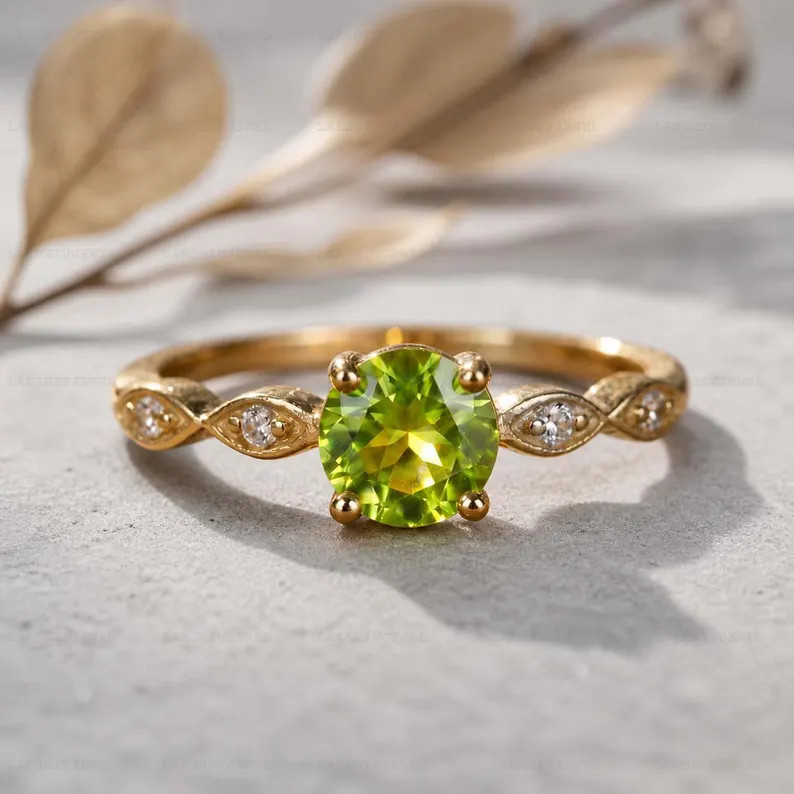 Peridot Ring, Brass Gold Alloy ,Red Gemstone Ring ,Women Gift for her