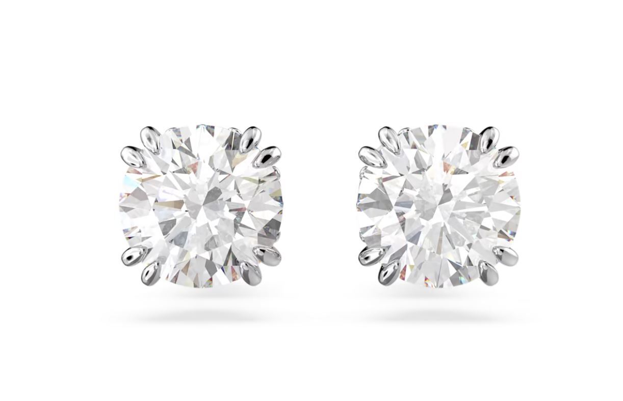 Swarovski Stilla Stud Earrings Round Cut, White, Rhodium Plated 5636712