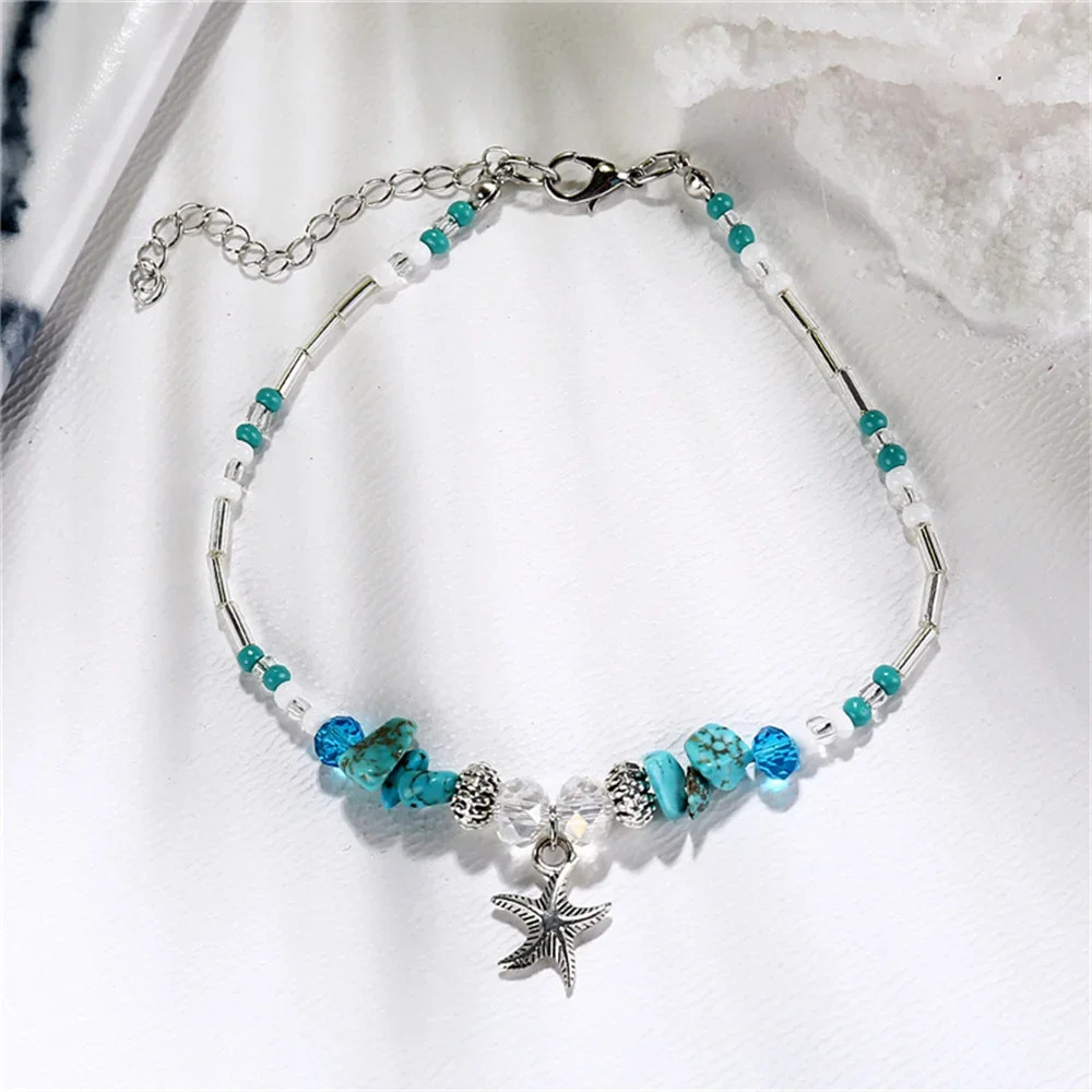 Summer Beach Boho Double Heart Anklets for Women Fashion Shell Starfish Ankle Br