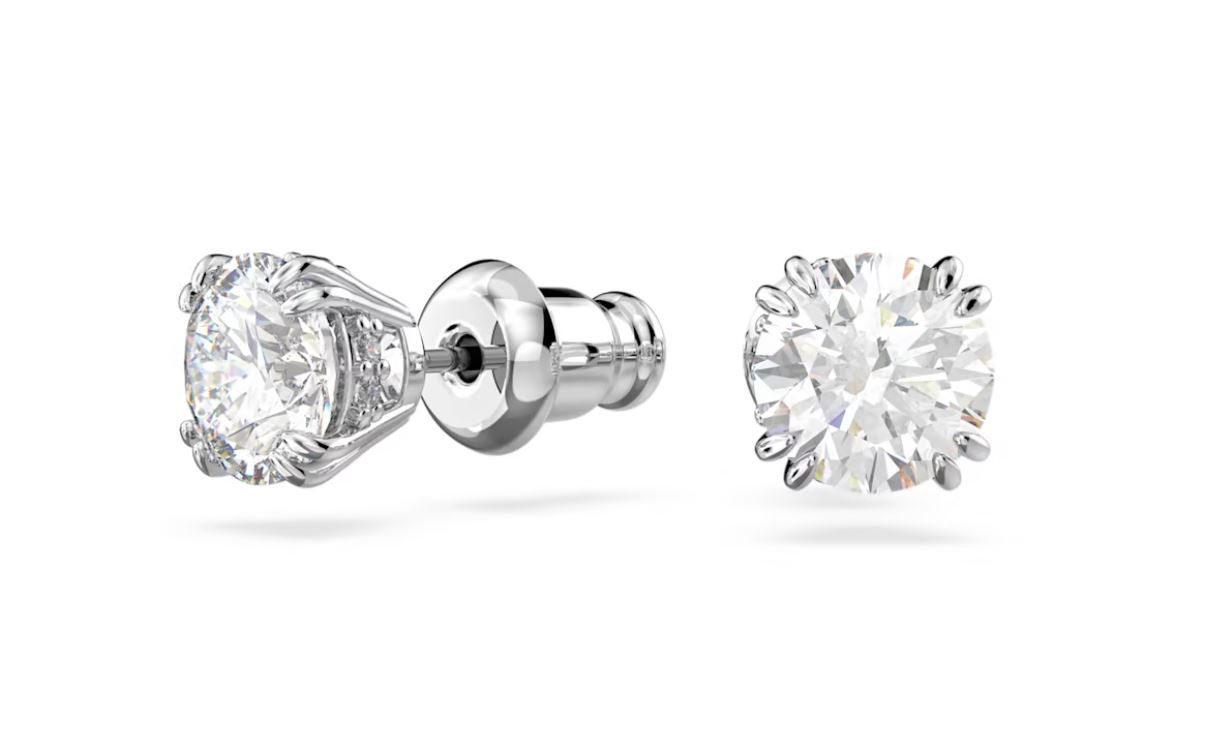 Swarovski Stilla Stud Earrings Round Cut, White, Rhodium Plated 5636712