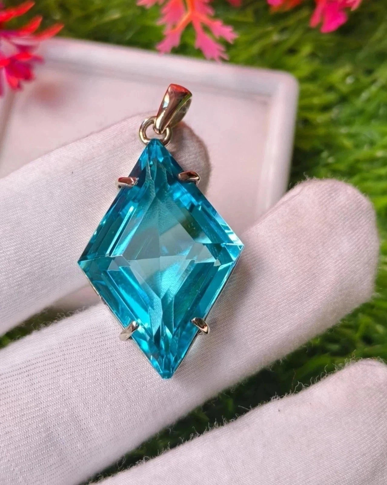 Blue Topaz Pendant 52.85Ct Natural Gems Sterling Sliver Fancy Jewelry With Chain