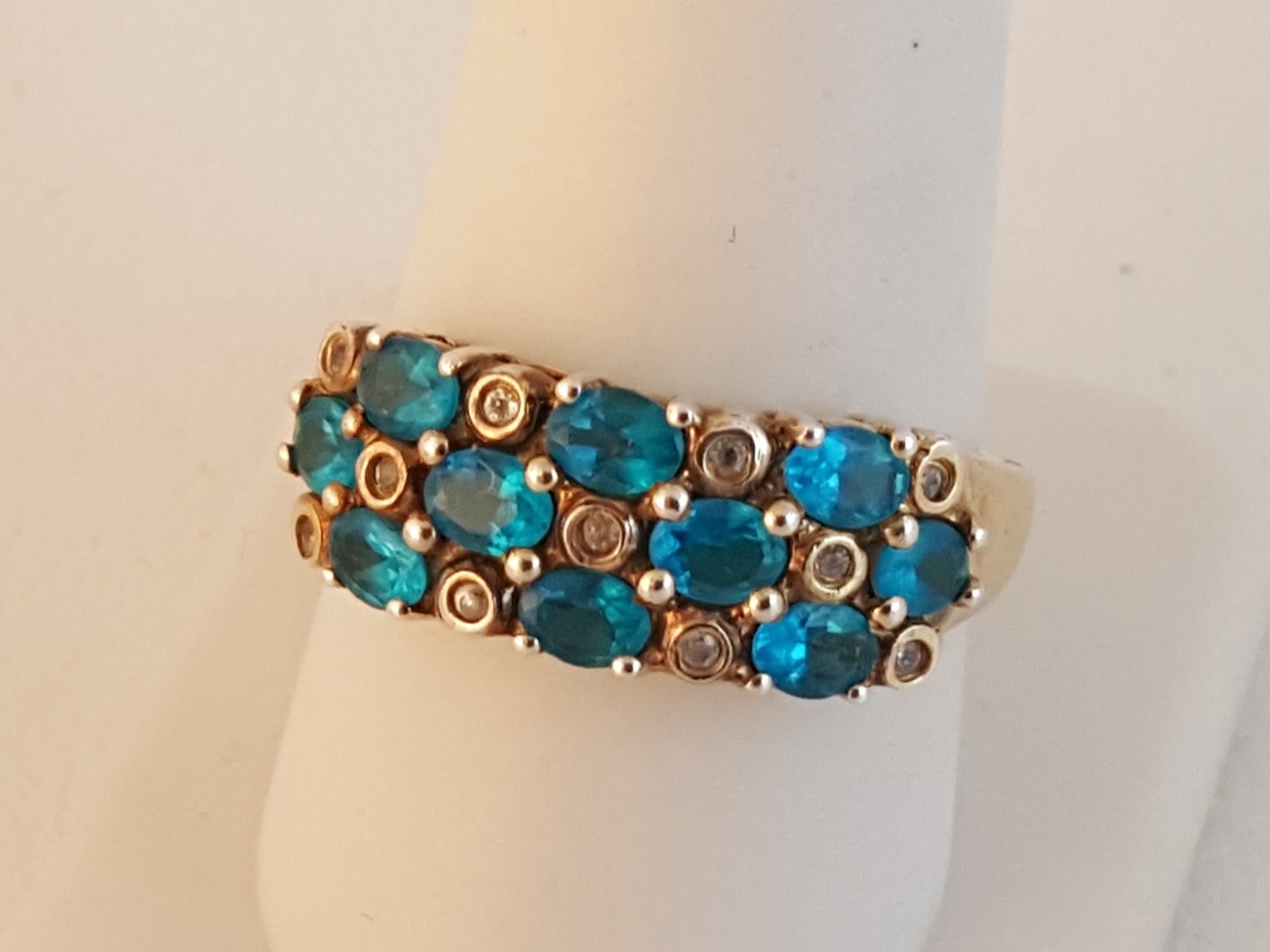 Teal turquoise cz sterling silver vermeil pave ring sz 10 RI India