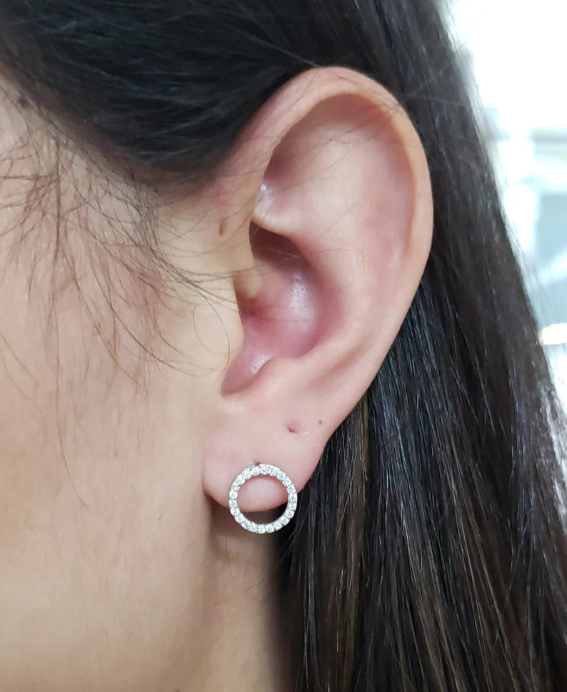 14Kt Gold Lab Grown Diamond Open circle Earrings