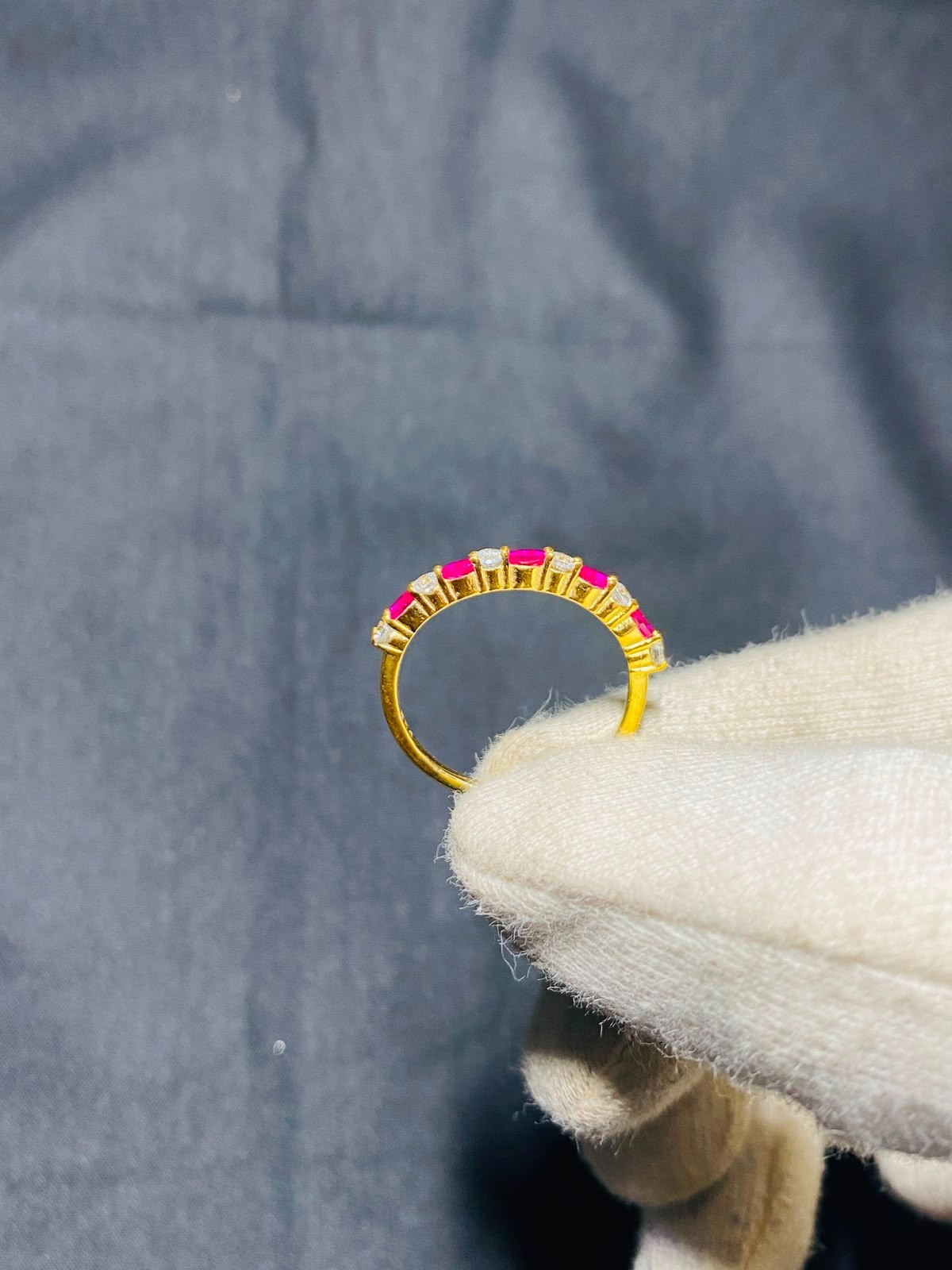 925 Sterling Silver Lab Ruby CZ Wedding Anniversary Ring Yellow Gold Plated Band