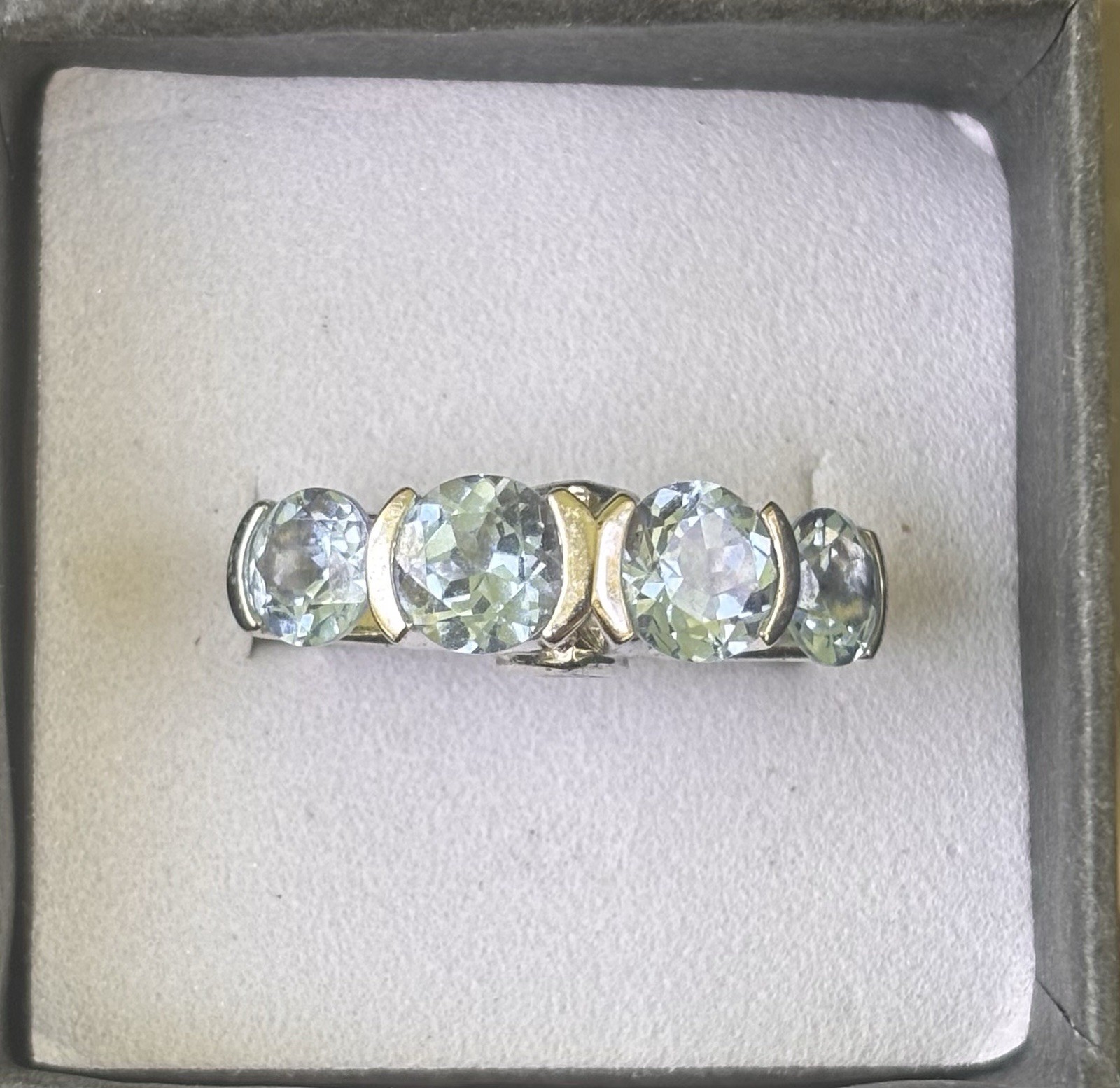 Vintage RJC 925 Sterling Silver Three-Stone Ice Blue Ring – Size 7