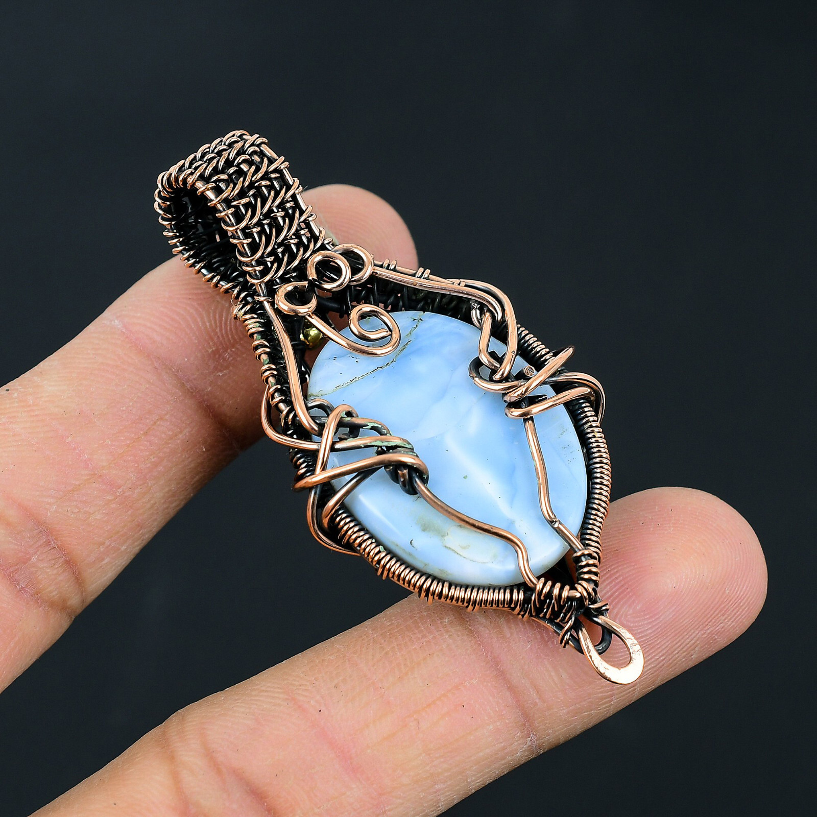 Owyhee Opal Gemstone Copper Wire Wrapped Pendant Jewelry Gift for Her LC 214