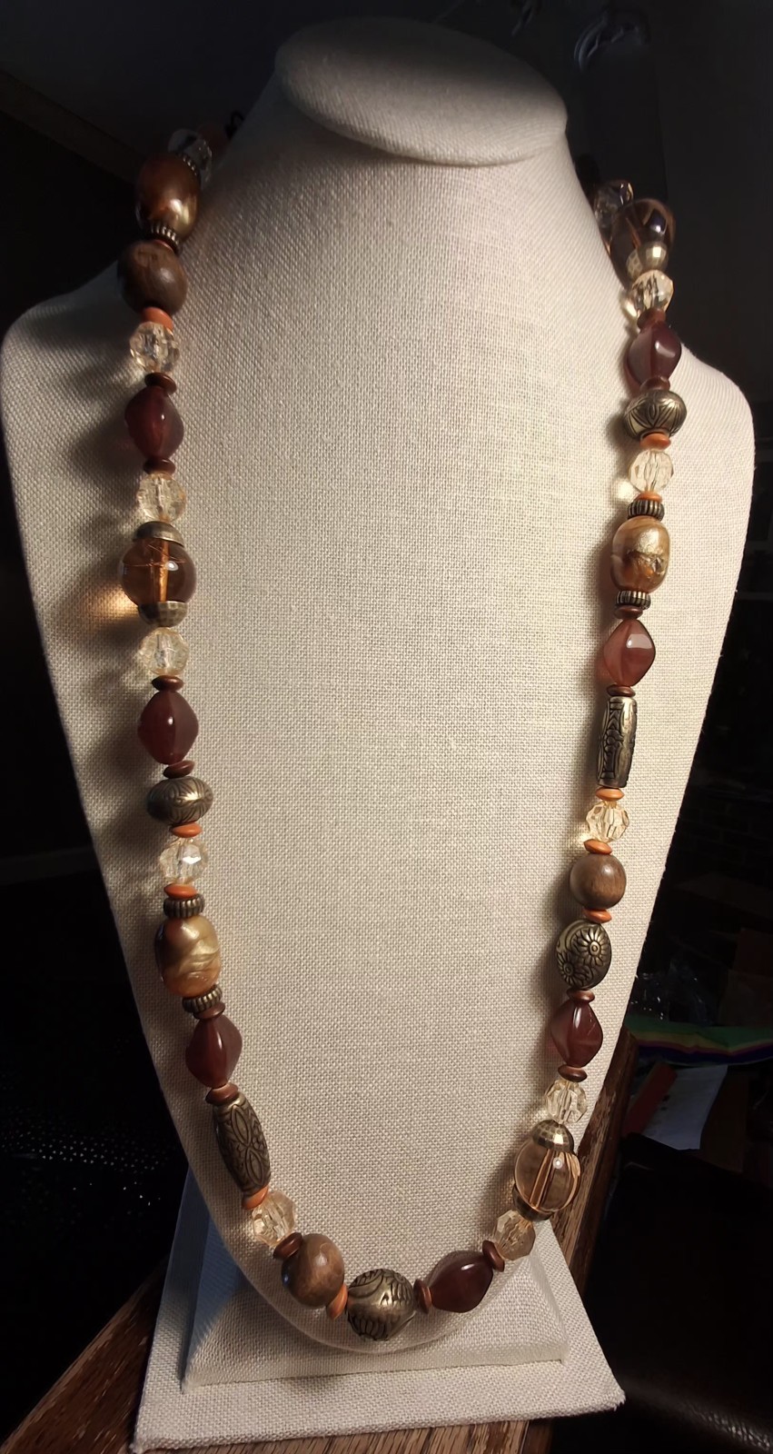 Vintage no brand pre-owned necklace..wood, metal, plastic/ acrylic beads