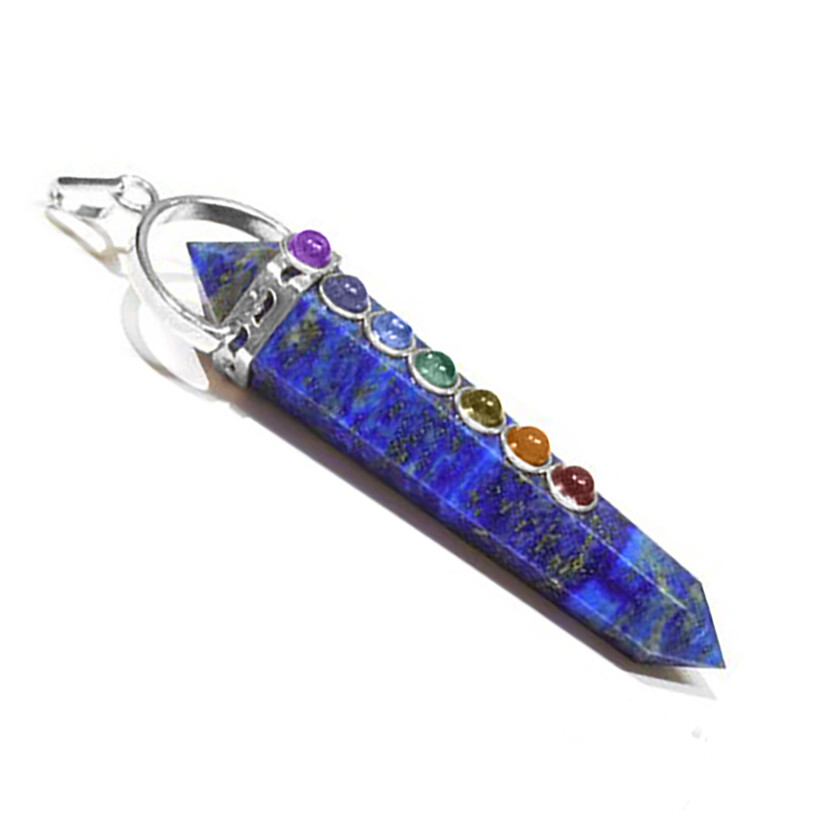 Lapis Lazuli Crystal Double Point 7 Chakra Stone Pendant Necklace Reiki Healing