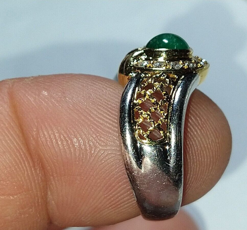 Solid heavy platinum & 18k gold 0.91 carat natural emerald diamond ring 8.76 grm