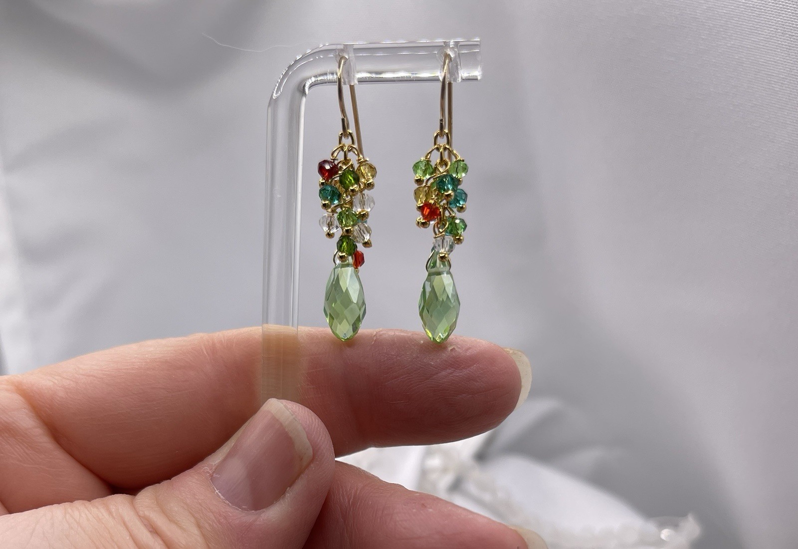 Peridot Crystal Earrings Multi-Colored Briolette Dangle – 14K Gold Filled