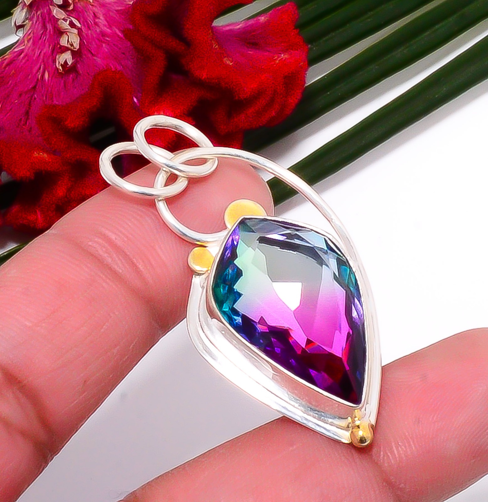 Bi-Colour Tourmaline 925 Sterling Silver Two Tone Pendant 1.76″ Sk51, Christmas