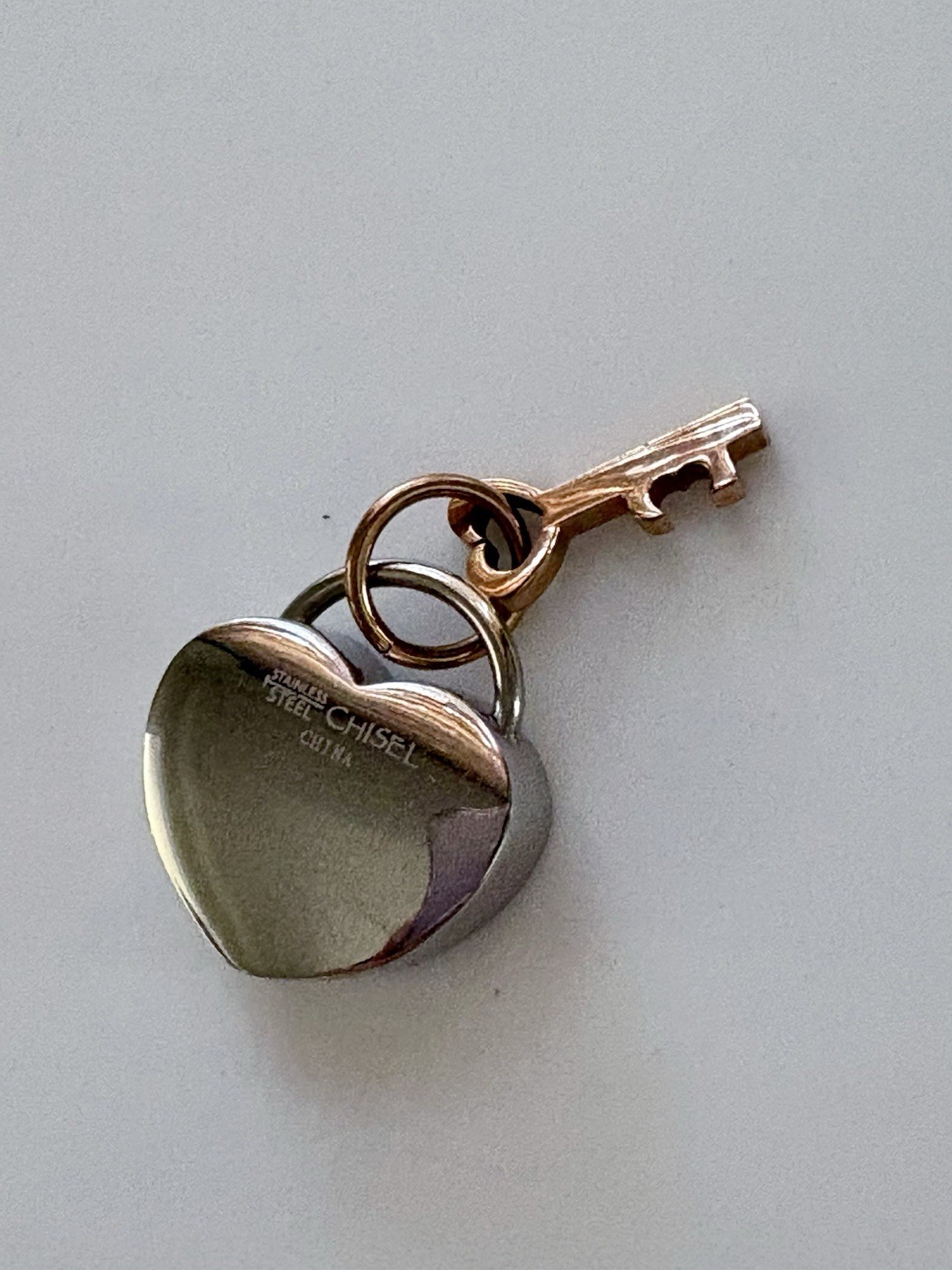 Heart and Key Charm Chisel Stainless Steel