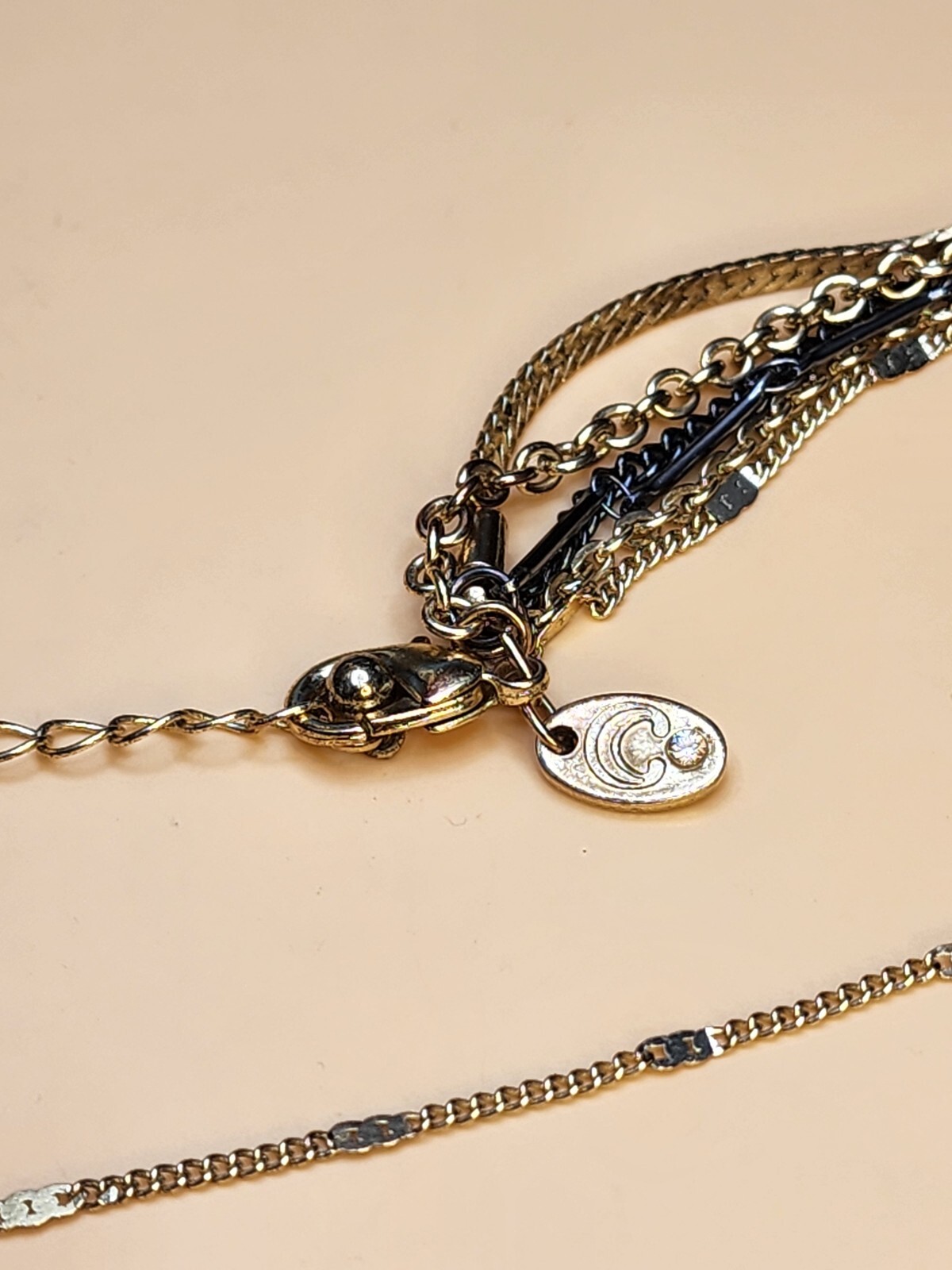 Vtg CHARMING CHARLIE Signed Multi-Strand Tassle Necklace Mixed Metal FREE $HIP!!