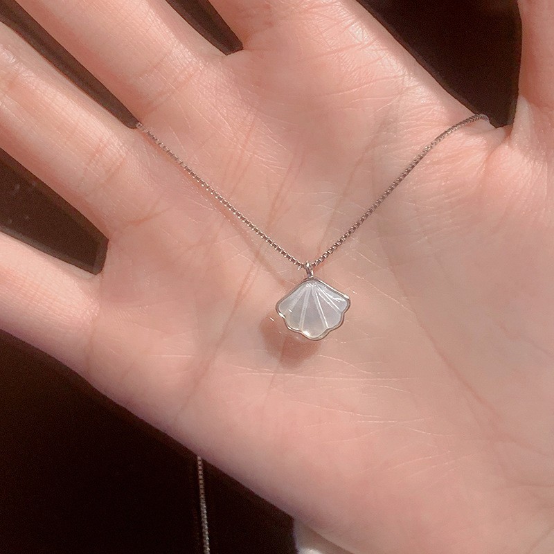 Elegant White Moonstone Fan-shaped Y-drop Square Box Chain Necklace