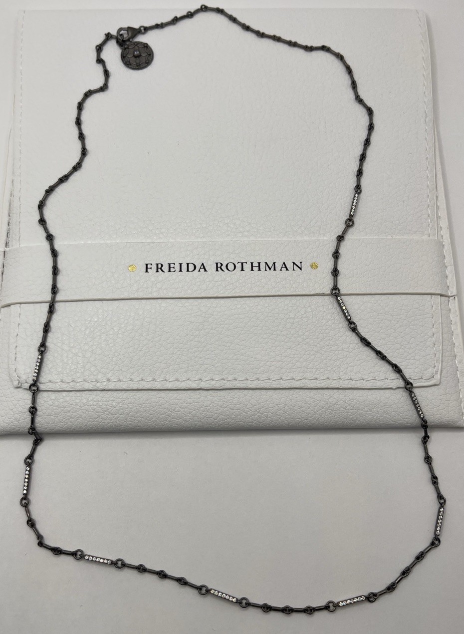 Freida Rothman Matte Black Rhodium Over SS 925 Pave Bar Link Necklace 24 In
