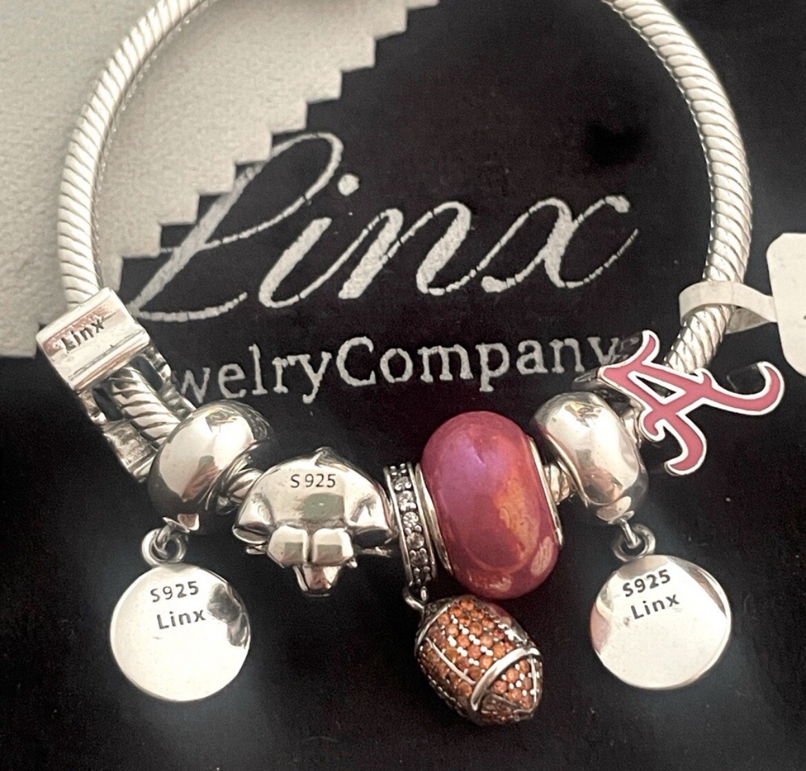 Linx Silver Snake Chain Bracelet with Alabama Football Themed Charms