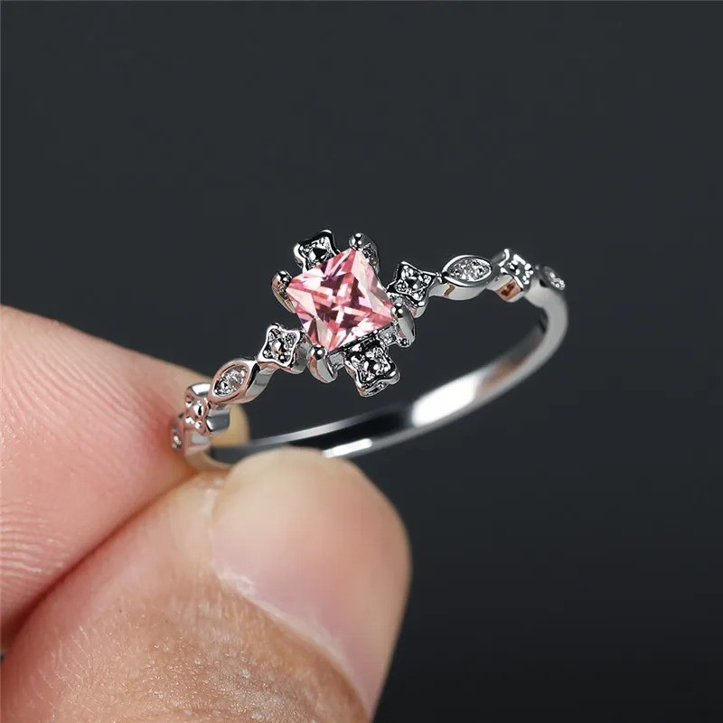 Vintage Style Zircon Ring Square Crystal Small Stone Engagement Fashion Jewelry