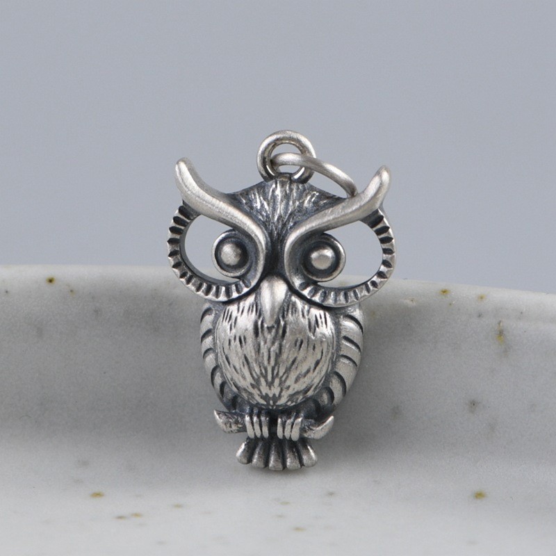 S925 Silver, Vintage Wise Owl Pendant, Wisdom Knowledge Charm, Gift for Her