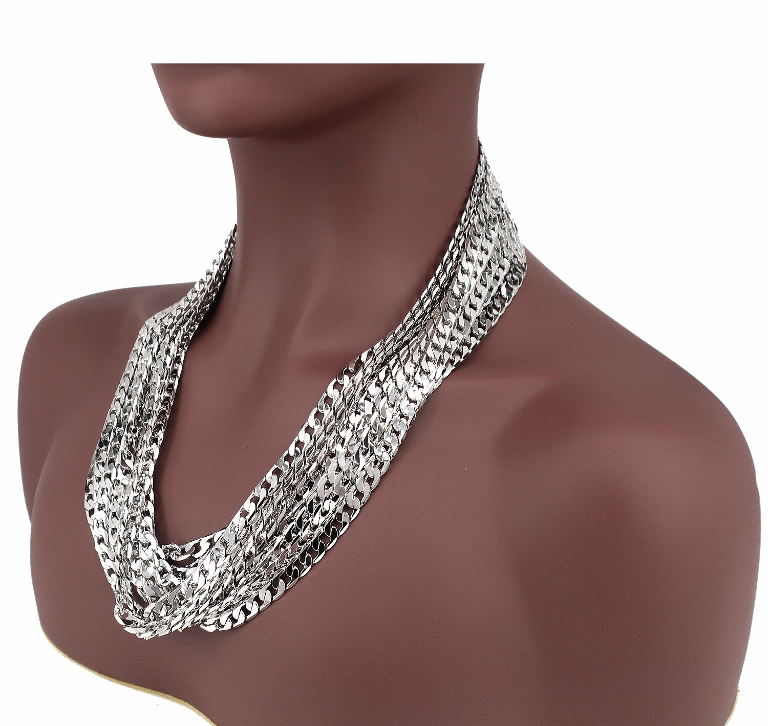 Men’s 12 Piece 7mm Cuban link Chain Necklace 20″ 24″ inch 14k White Gold Plated