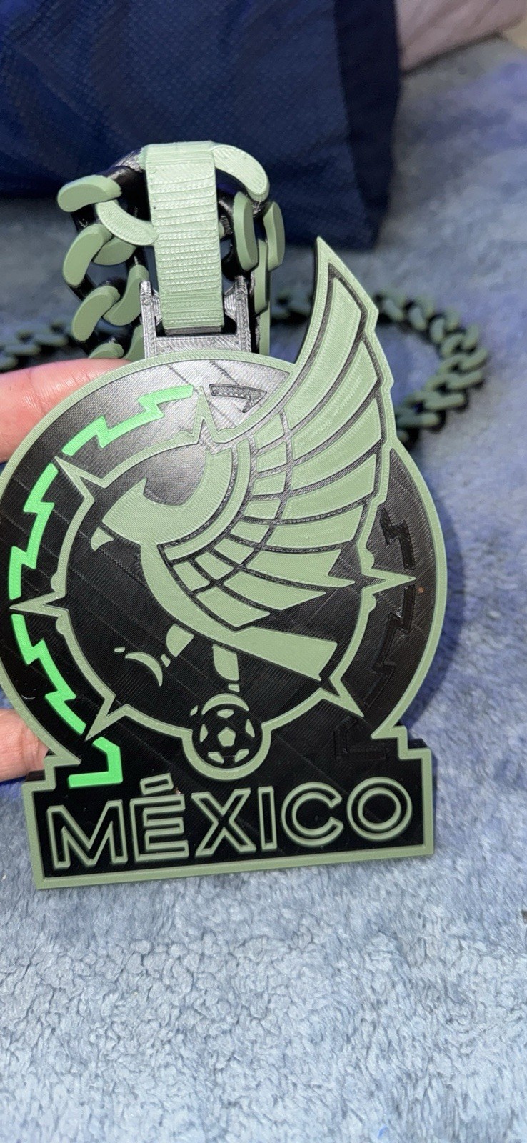 Mexico Theme Charm Pendant Cuban Link Chain Necklace Plastic Green Black
