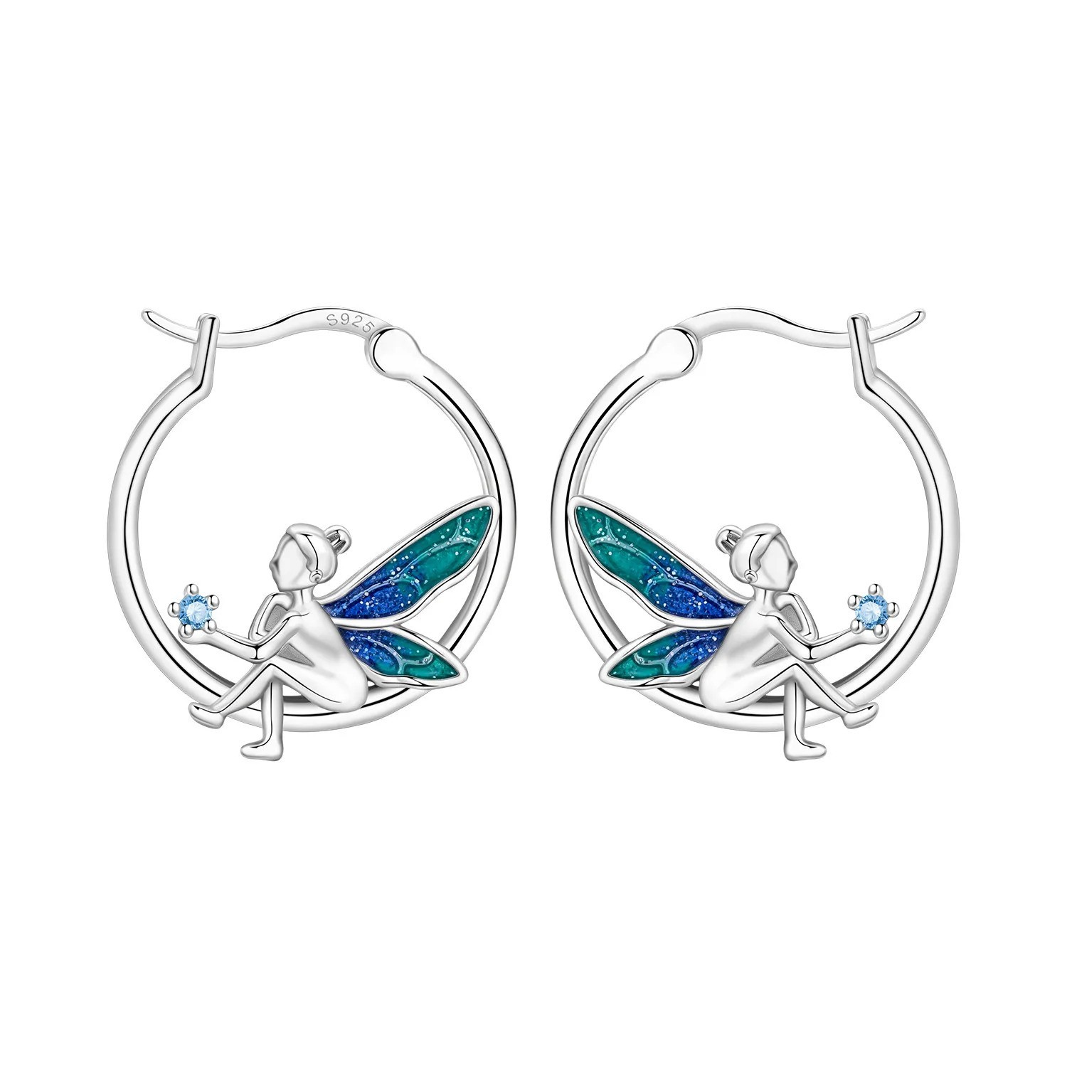 Angel Wings Star 925 Sterling Silver Hoop Earrings 20mm