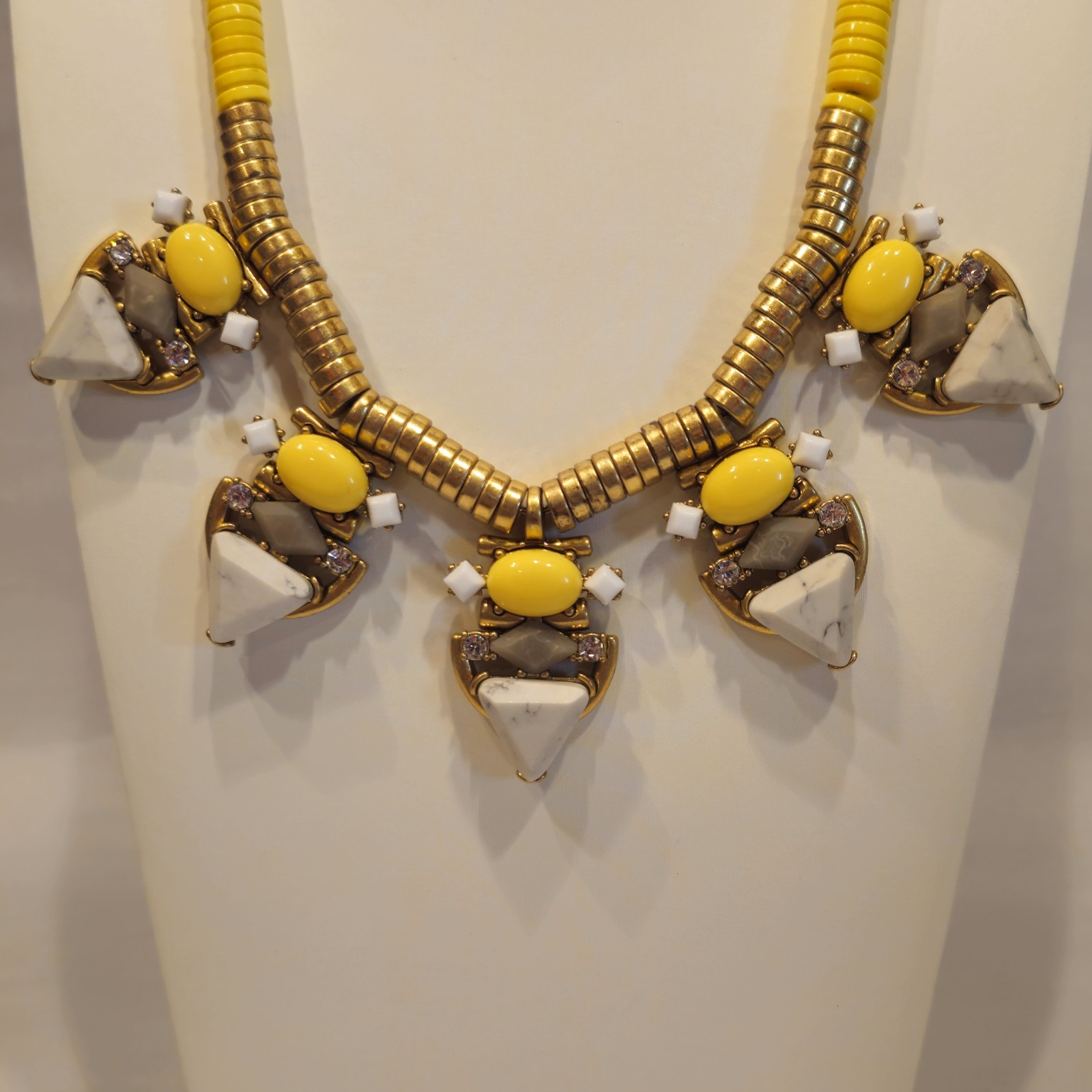 Runway Pavilion Yellow Chunky Acrylic Metal & Rhinestone Statement Necklace