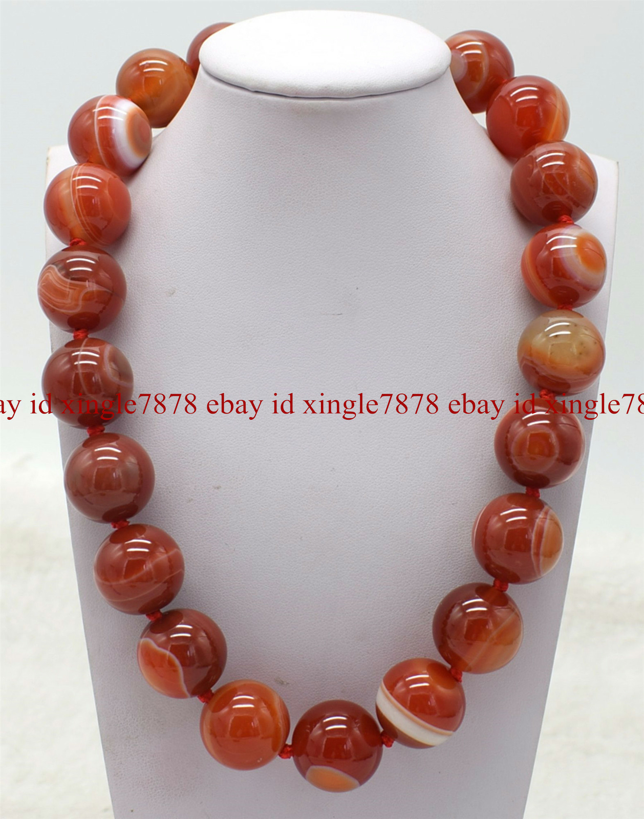 Pretty 14mm Natural Red Striped Agate Gemstone Round Beads Necklace 16-28″ AAA+