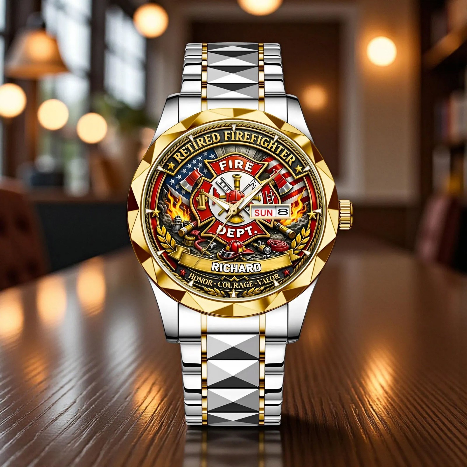 Custom Retired Firefighter Watch Personalized Fire Dept Retirement Gift for Men