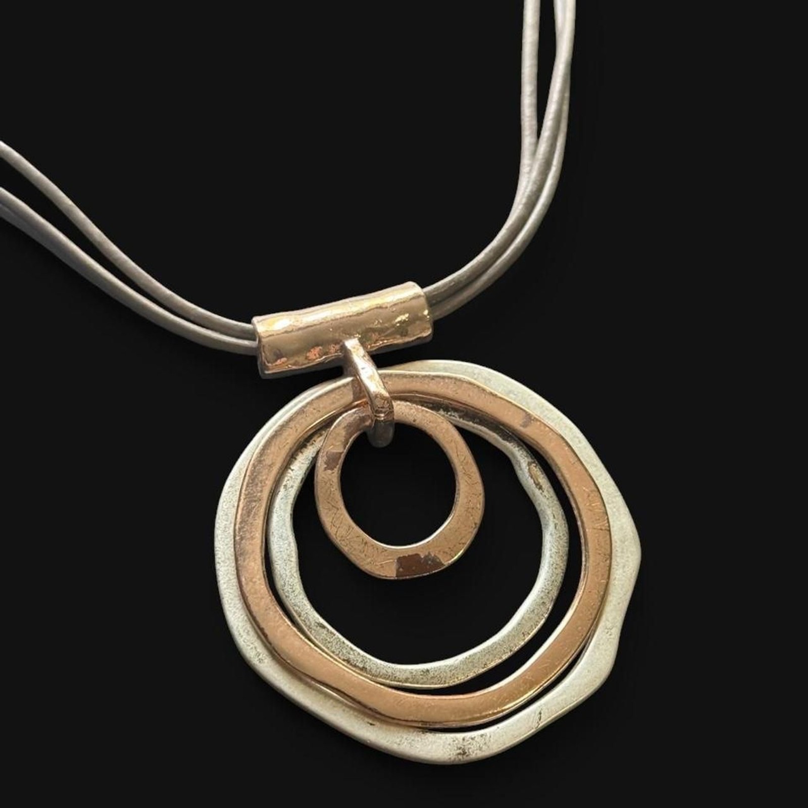 Mixed Metal Circle Pendant on Cord Necklace
