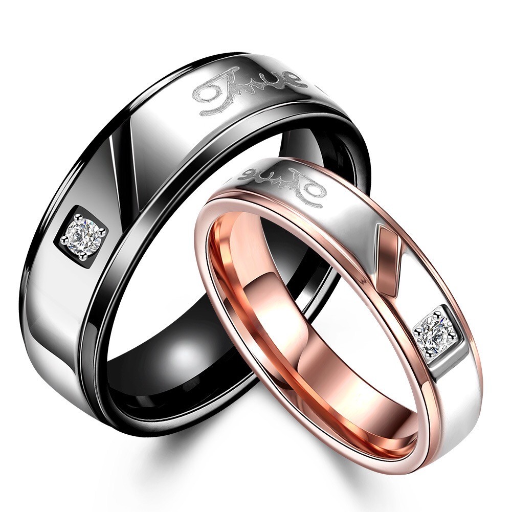Stainless Zirconia CZ “True Love” Promise Ring Couple Wedding Band Gift Couples