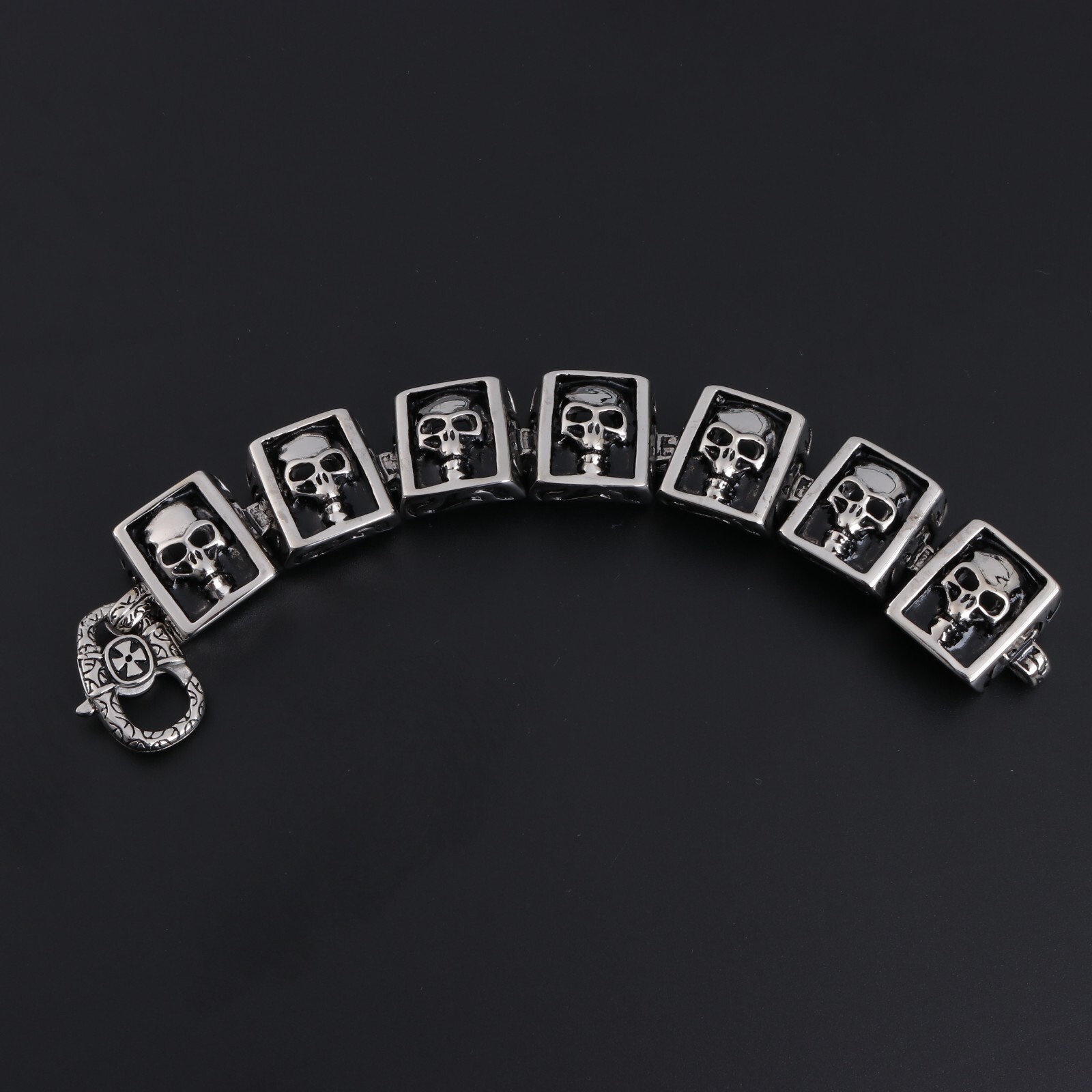 Biker Punk Rocker Square Skull Stainless teel Bracelet Halloween 8.5″ US Seller