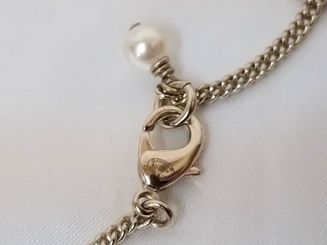 CHANEL Coco Mark Pearl Necklace Gold Metal Plated Chain 40cm Charm 5.2cm x 2.8cm