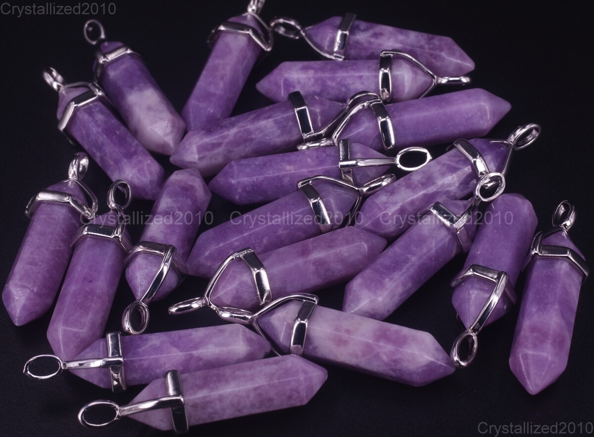 Natural Gemstone Purple Lepidolite Pointed Healing Reiki Pendant Charm Beads