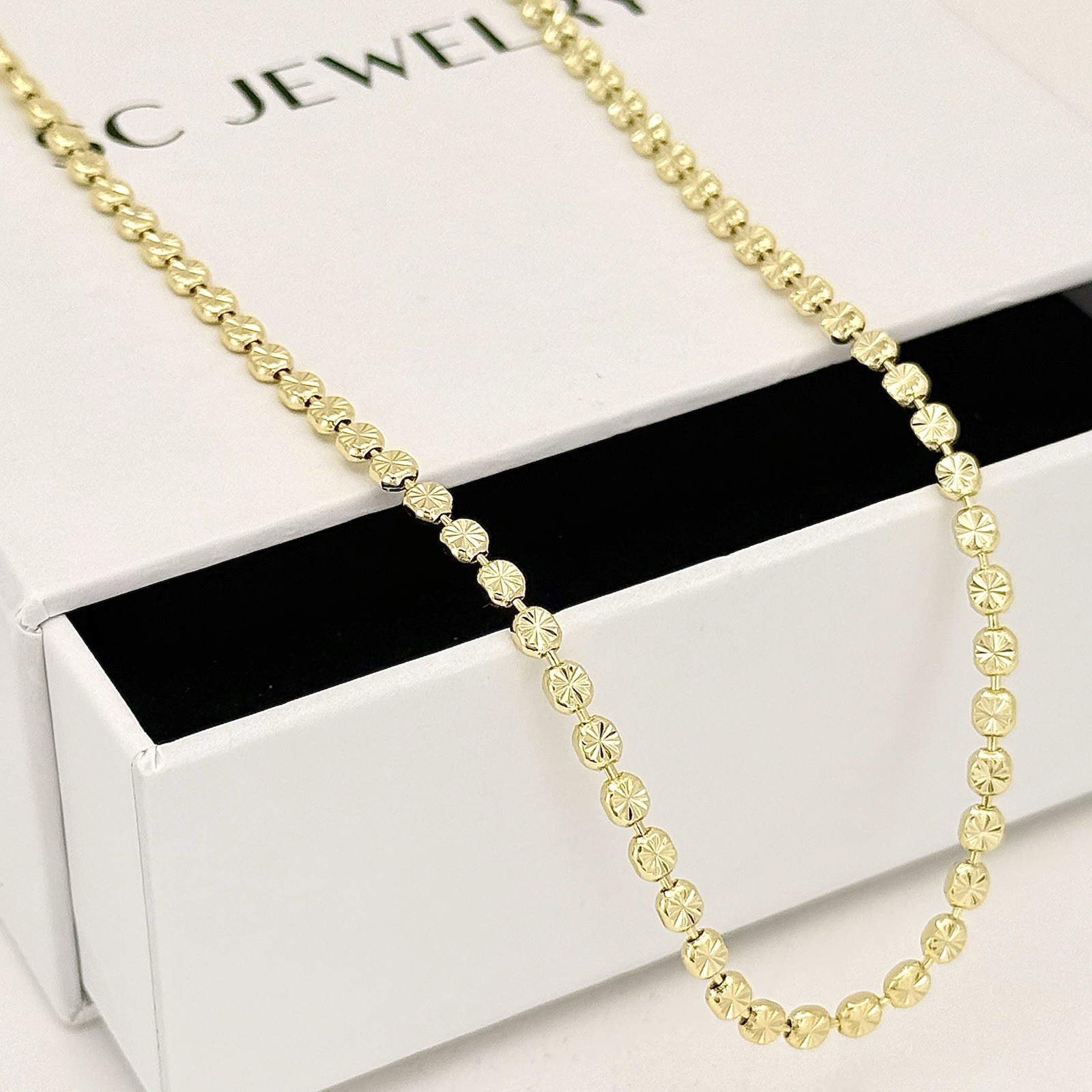 14K Gold Plated Moon Cut Ball Chain Necklace 18″ Water Resistant Women