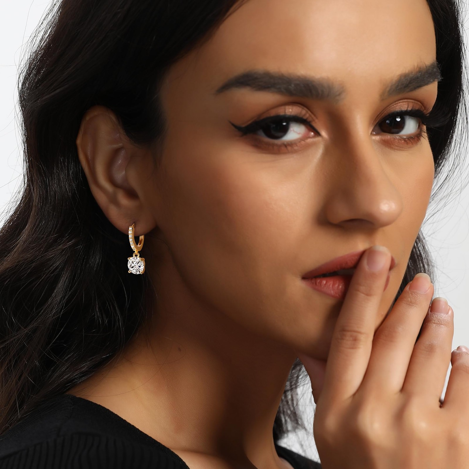 18K Gold Plated Dangle Hoop Earrings Set for Women Hypoallergenic Huggie Earr…