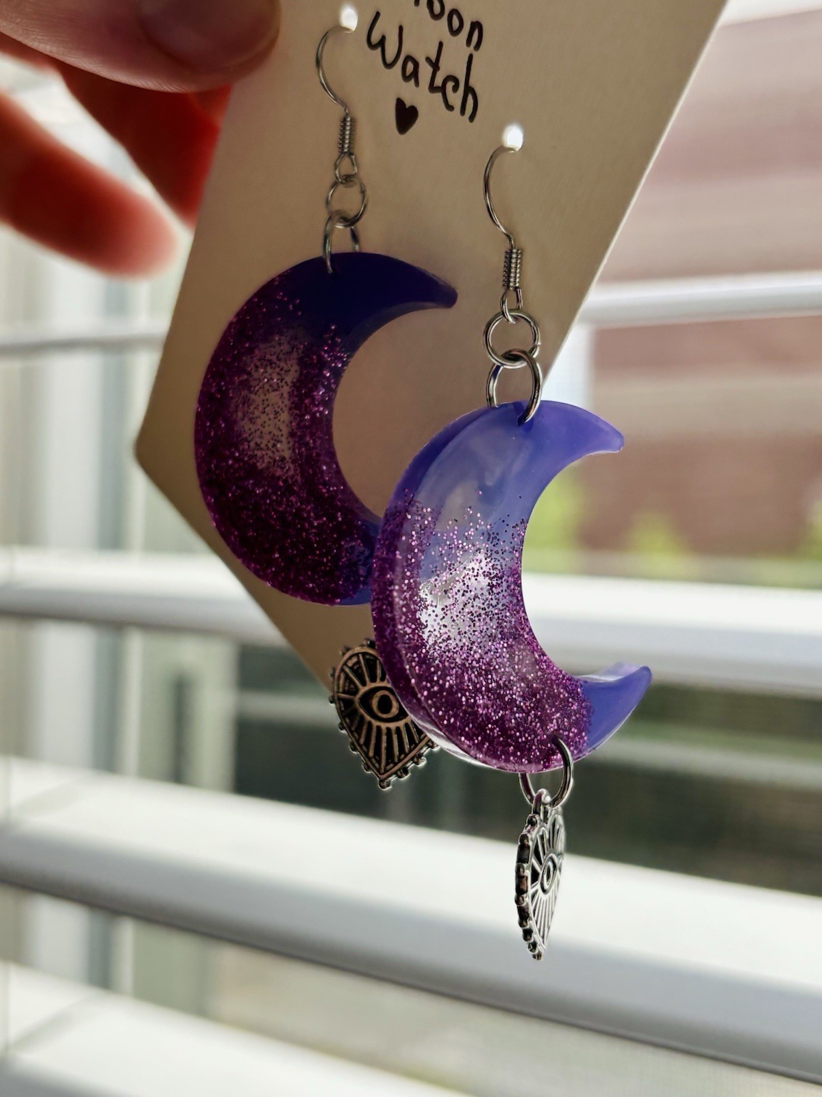 Moon Watch Crescent Moon Earrings Handmade Resin Celestial Witchy Jewelry
