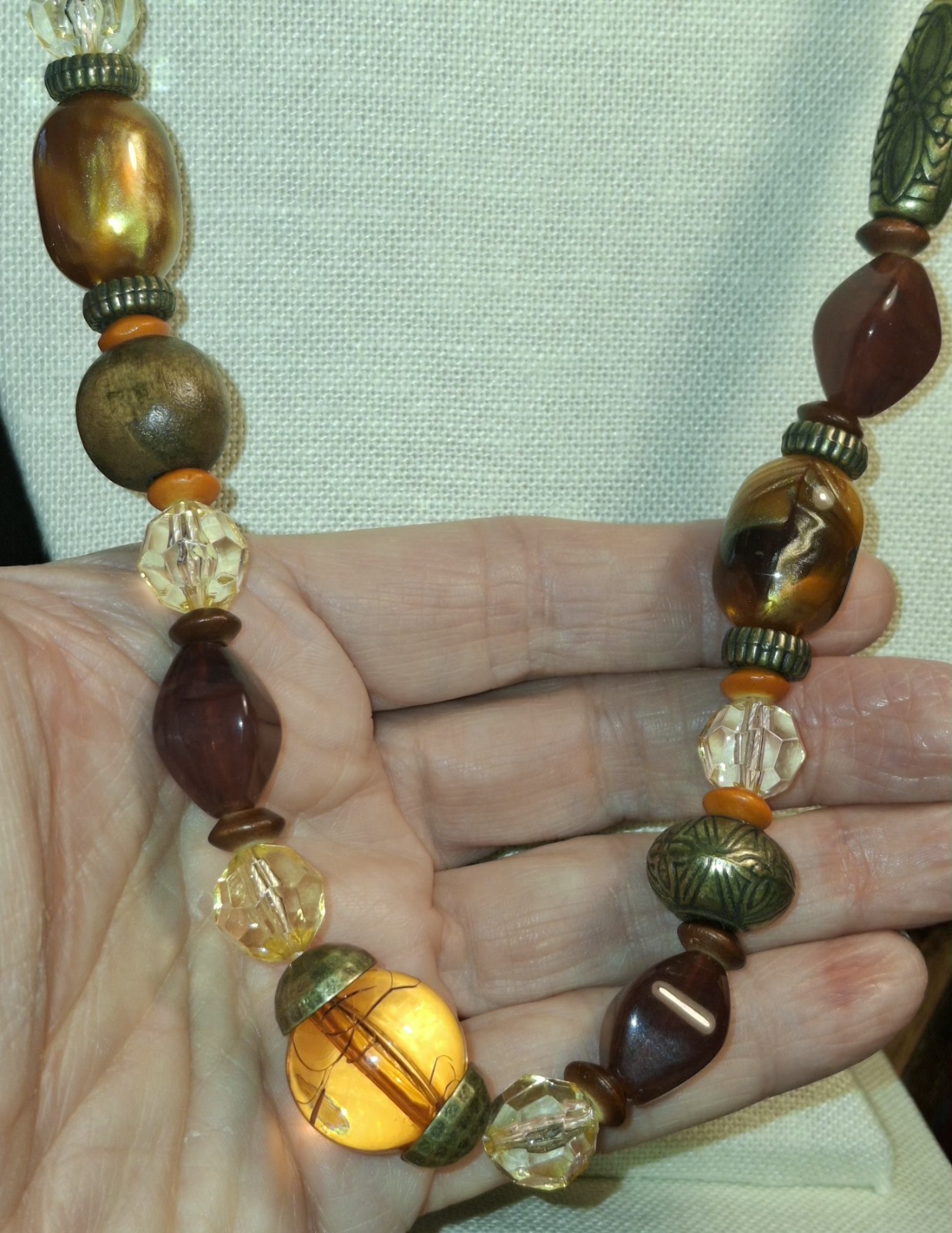 Vintage no brand pre-owned necklace..wood, metal, plastic/ acrylic beads