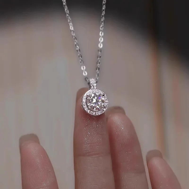 925 Sterling Silver Round Pendant for Women Choker Chain Party Jewelry Gift