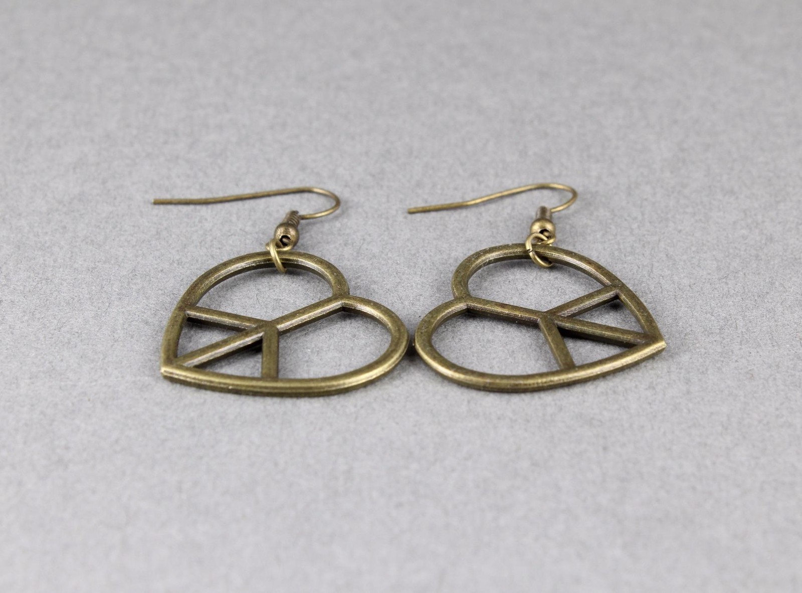 Peace Sign heart Love earrings dangle lightweight pendant 1.75″ long
