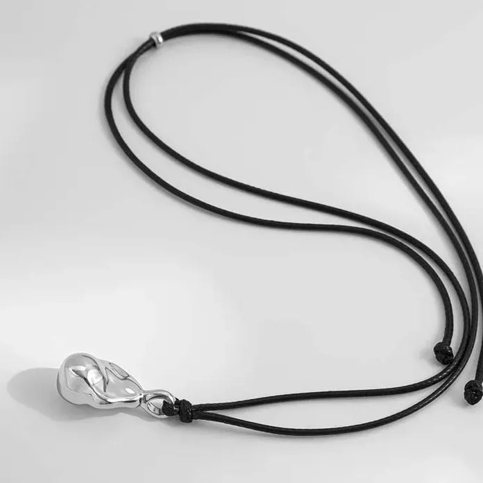 Geometric Cotton Pendant Necklace Adjustable Leather Cord Unisex Jewelry
