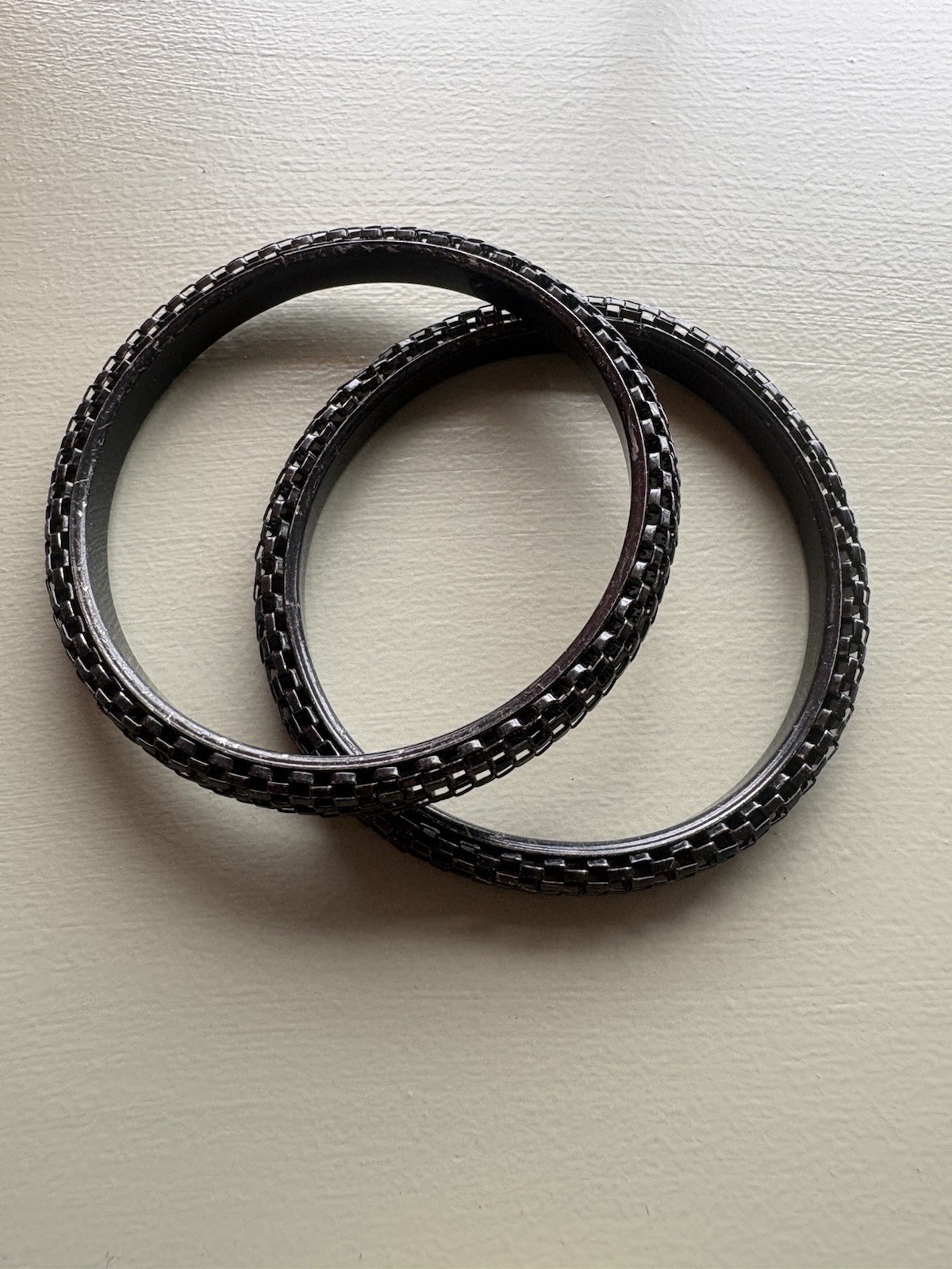 Black Round Bangle Bracelet Set, No Stone, Less Than 8 in