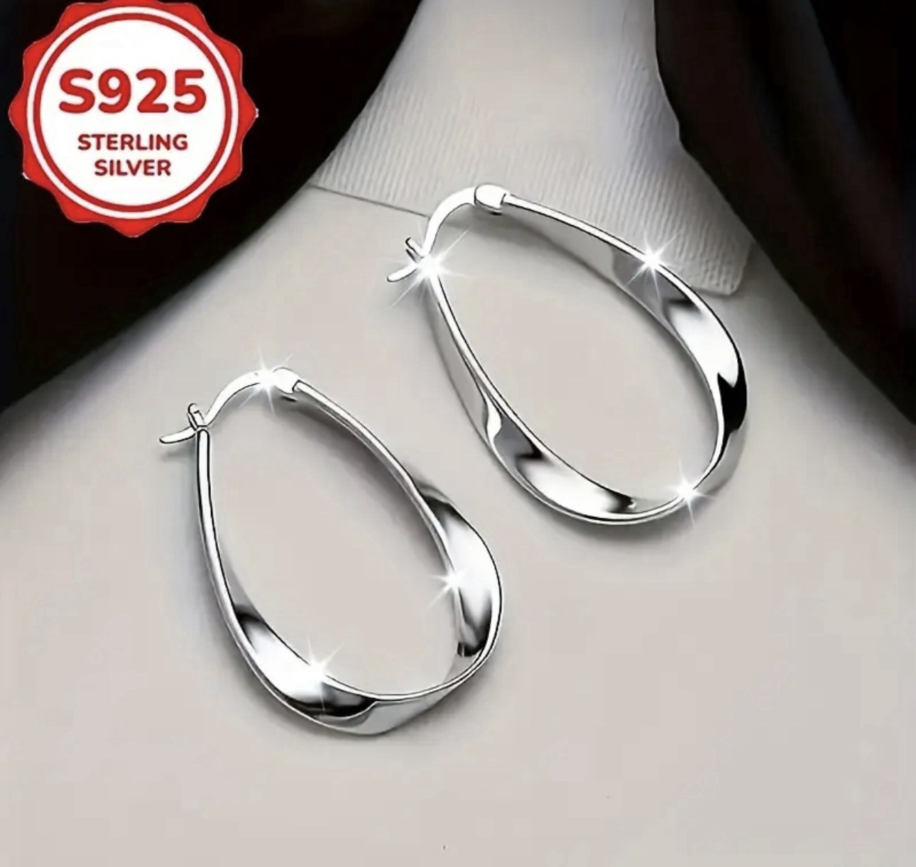 Silver Teardrop Hoop Earrings 3.5cm Elegant Lightweight Classic Jewelry